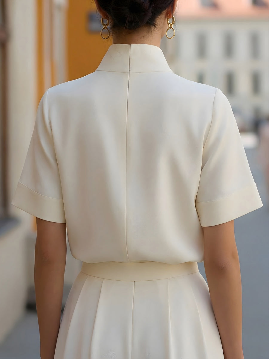 Women's Elegant Mock Neck Blouse with Stand Collar