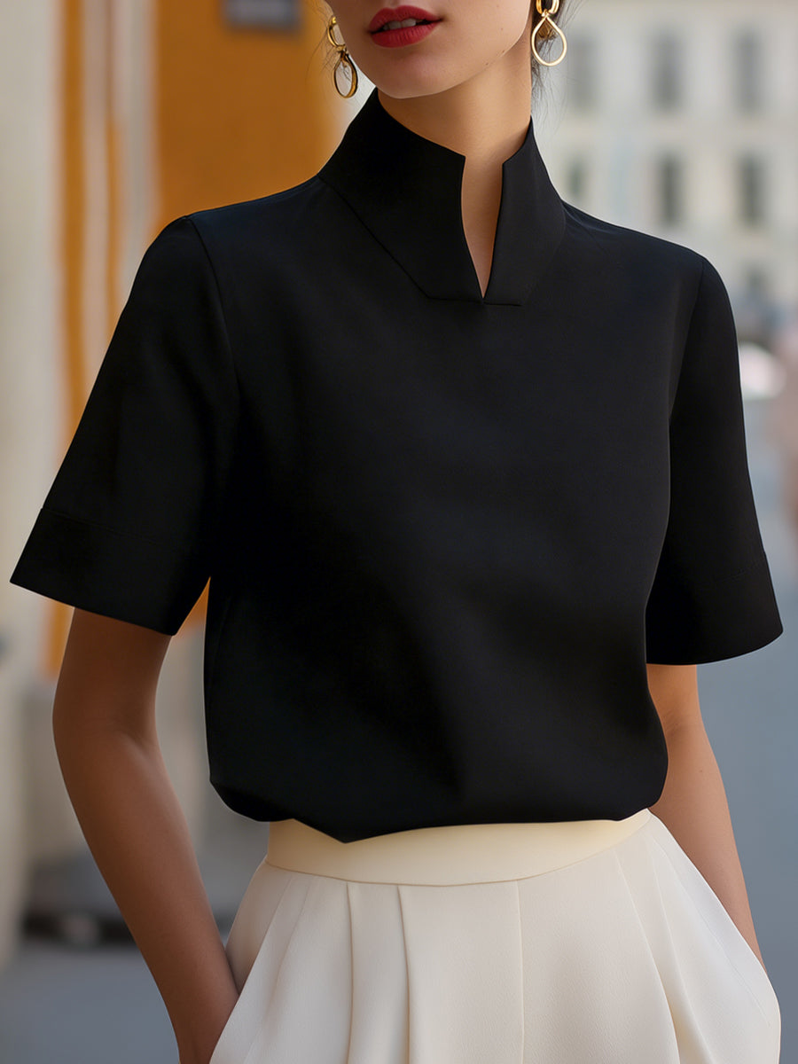 Women's Elegant Mock Neck Blouse with Stand Collar