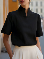 Women's Elegant Mock Neck Blouse with Stand Collar