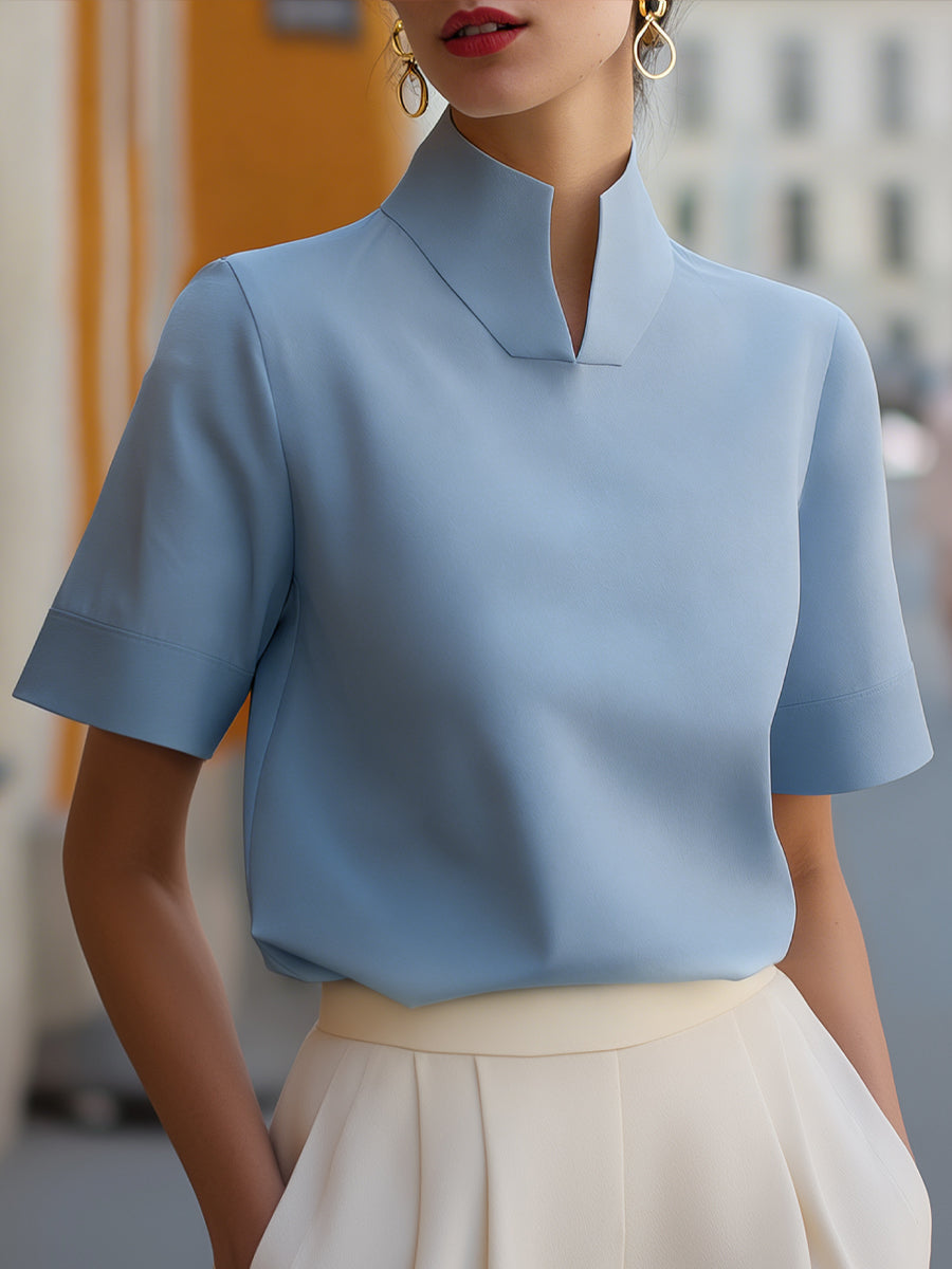 Women's Elegant Mock Neck Blouse with Stand Collar