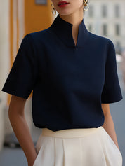 Women's Elegant Mock Neck Blouse with Stand Collar