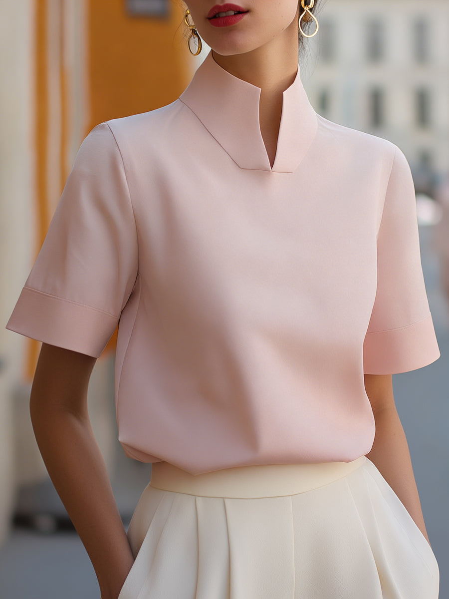 Women's Elegant Mock Neck Blouse with Stand Collar