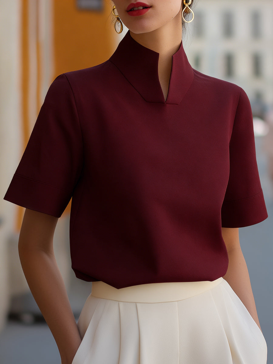 Women's Elegant Mock Neck Blouse with Stand Collar
