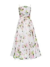 Women's Floral Midi Wedding Guest Dress with Ruffle Hem