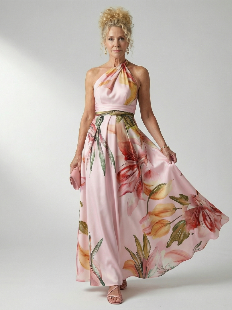 Women's Breezy Halter-Neck Light Floral Maxi Dress