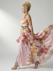 Women's Breezy Halter-Neck Light Floral Maxi Dress