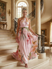 Women's Breezy Halter-Neck Light Floral Maxi Dress