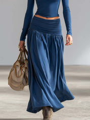 Women's Chic Cotton Lapel Zip-Front Top & Low-Rise Skirt Set