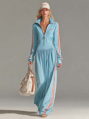 Women's Active Zip-Up Long-Sleeve Athleisure Maxi Dress