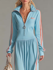 Women's Active Zip-Up Long-Sleeve Athleisure Maxi Dress