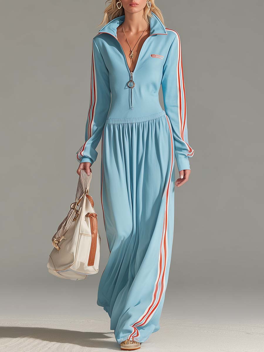 Women's Active Zip-Up Long-Sleeve Athleisure Maxi Dress
