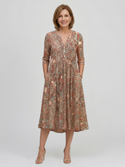 Women's Graceful V-Neck Elegance Midi Dress