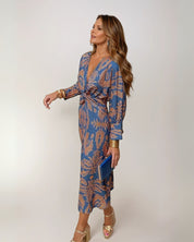 Women's Elegant Midi Wedding Guest Dress with Tie Waist