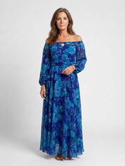 Women's Romantic Off-Shoulder Floral Maxi Dress