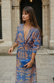 Women's Elegant Midi Wedding Guest Dress with Tie Waist