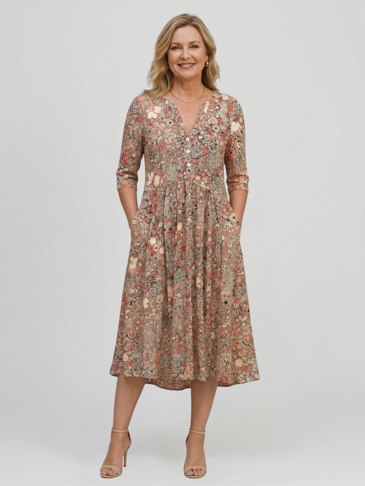 Women's Graceful V-Neck Elegance Midi Dress