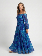 Women's Romantic Off-Shoulder Floral Maxi Dress