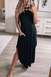 Women's Halter Neck Maxi Dress Sleeveless Flowy Casual Loose Fit Summer