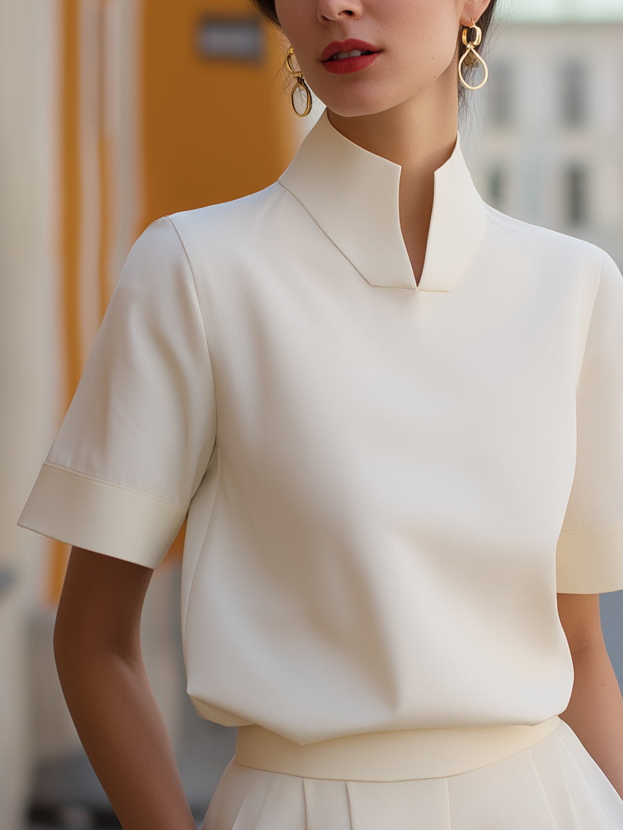Women's Elegant Mock Neck Blouse with Stand Collar