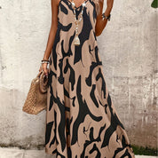 Women's Camo Print Maxi Dress Spaghetti Strap V-Neck Flowy A-Line Sleeveless