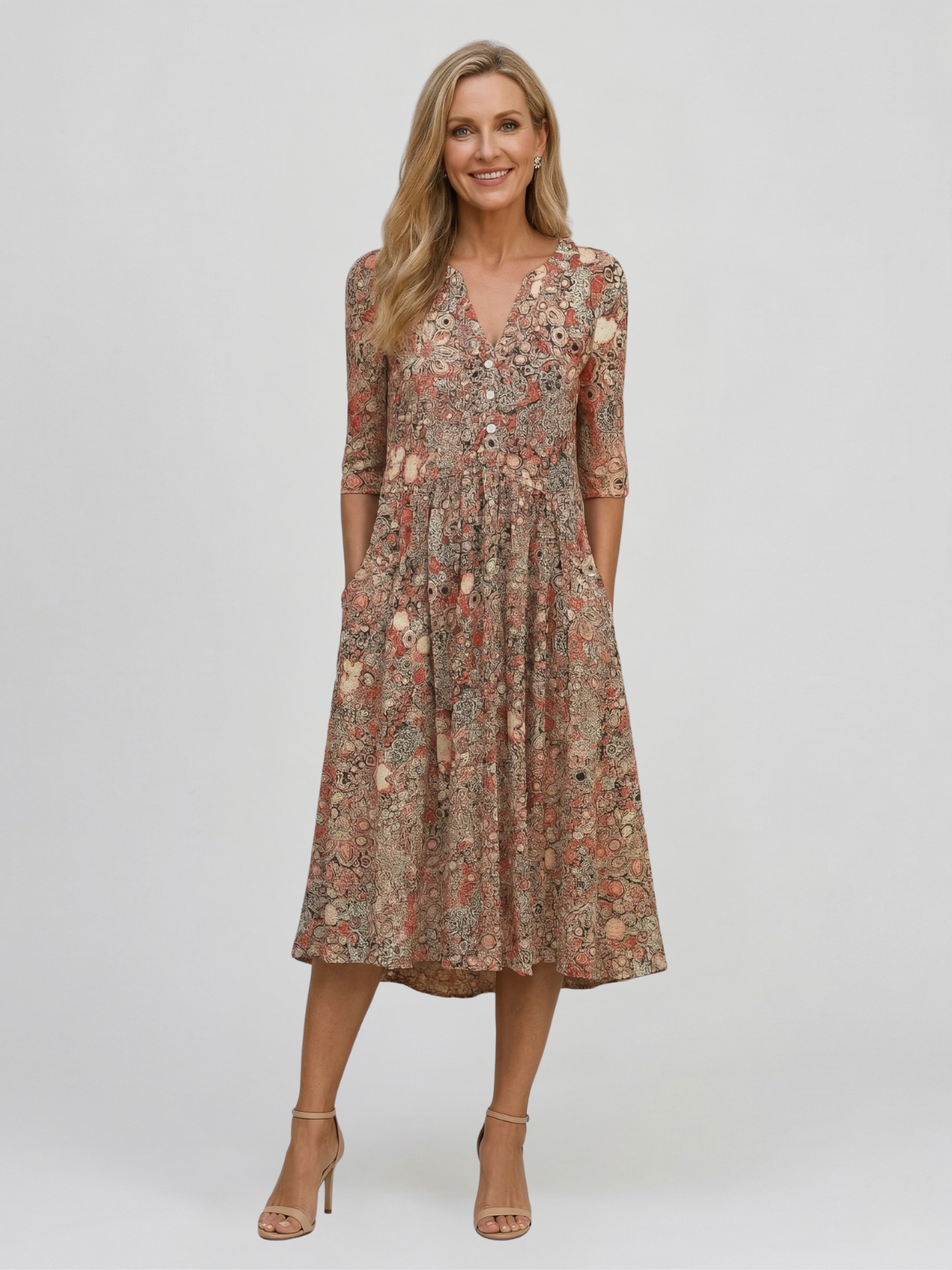 Women's Graceful V-Neck Elegance Midi Dress