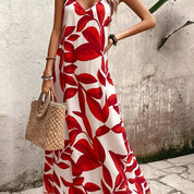 Women's Camo Print Maxi Dress Spaghetti Strap V-Neck Flowy A-Line Sleeveless