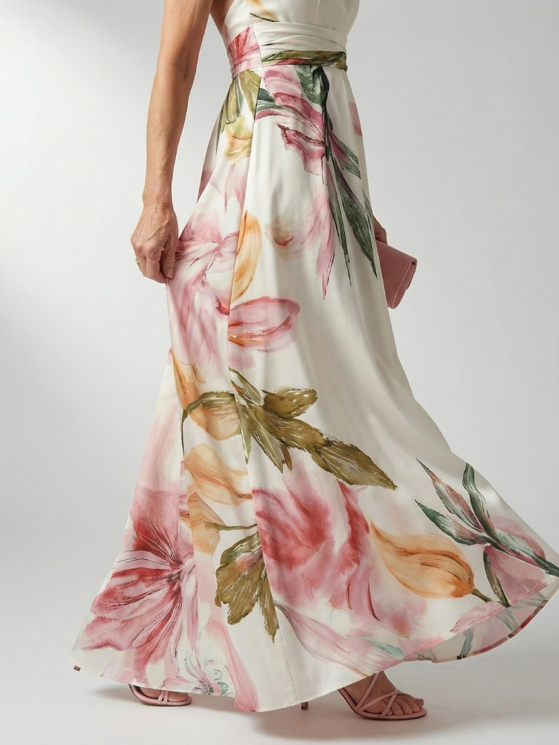 Women's Breezy Halter-Neck Light Floral Maxi Dress