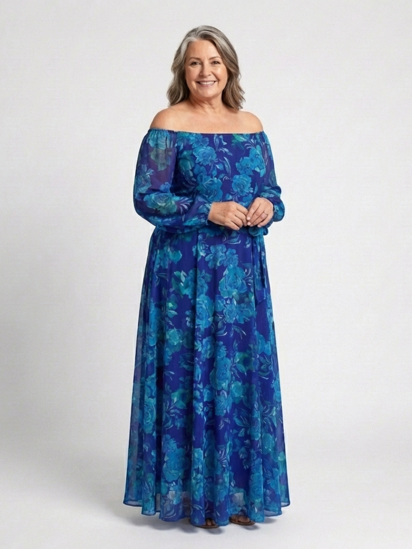 Women's Romantic Off-Shoulder Floral Maxi Dress