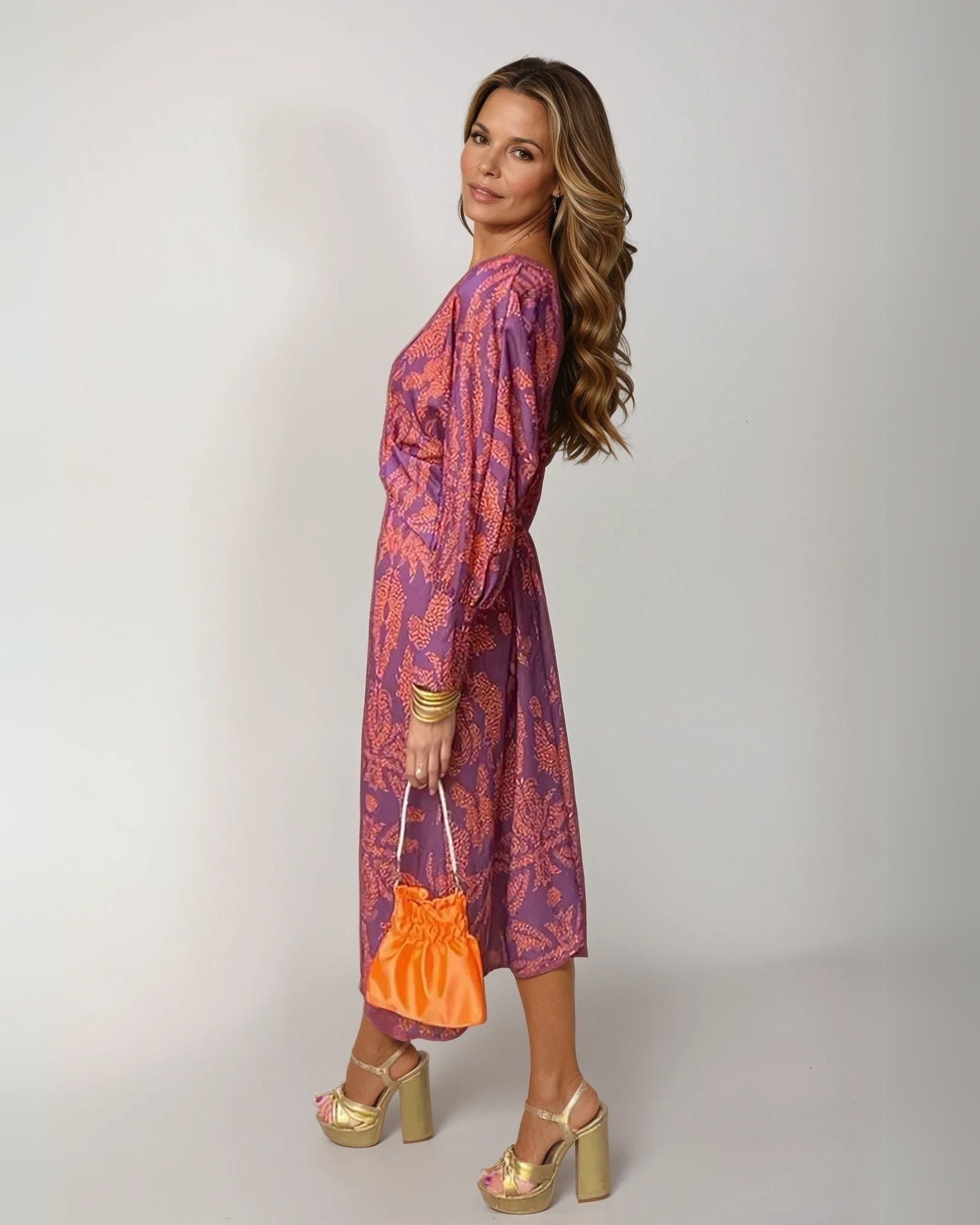 Women's Elegant Midi Wedding Guest Dress with Tie Waist