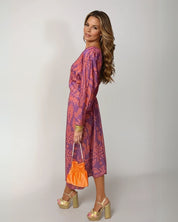 Women's Elegant Midi Wedding Guest Dress with Tie Waist