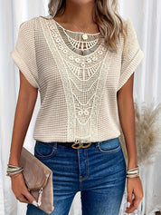 Women's Casual Airy Summer Top with Lace Trim