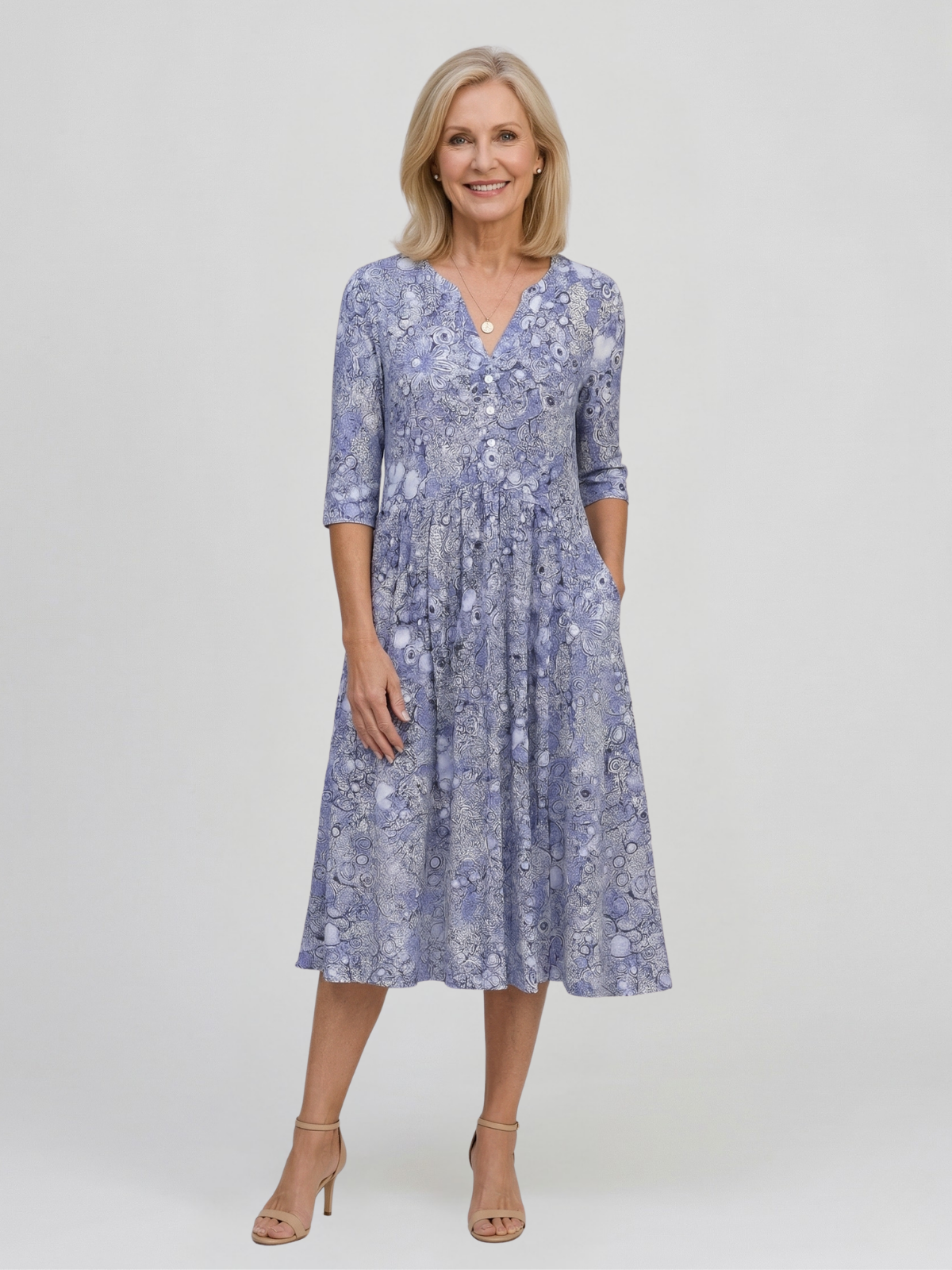 Women's Graceful V-Neck Elegance Midi Dress