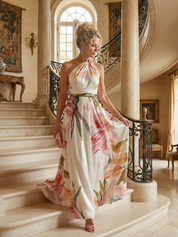 Women's Breezy Halter-Neck Light Floral Maxi Dress