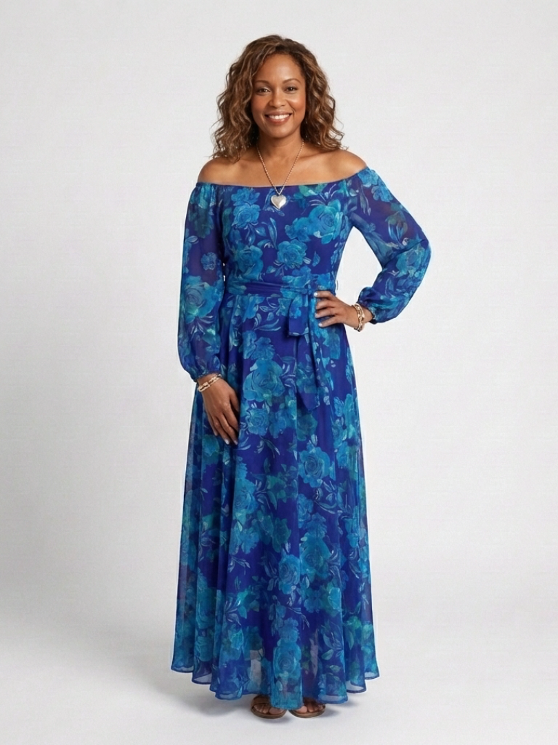 Women's Romantic Off-Shoulder Floral Maxi Dress