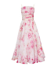 Women's Floral Midi Wedding Guest Dress with Ruffle Hem