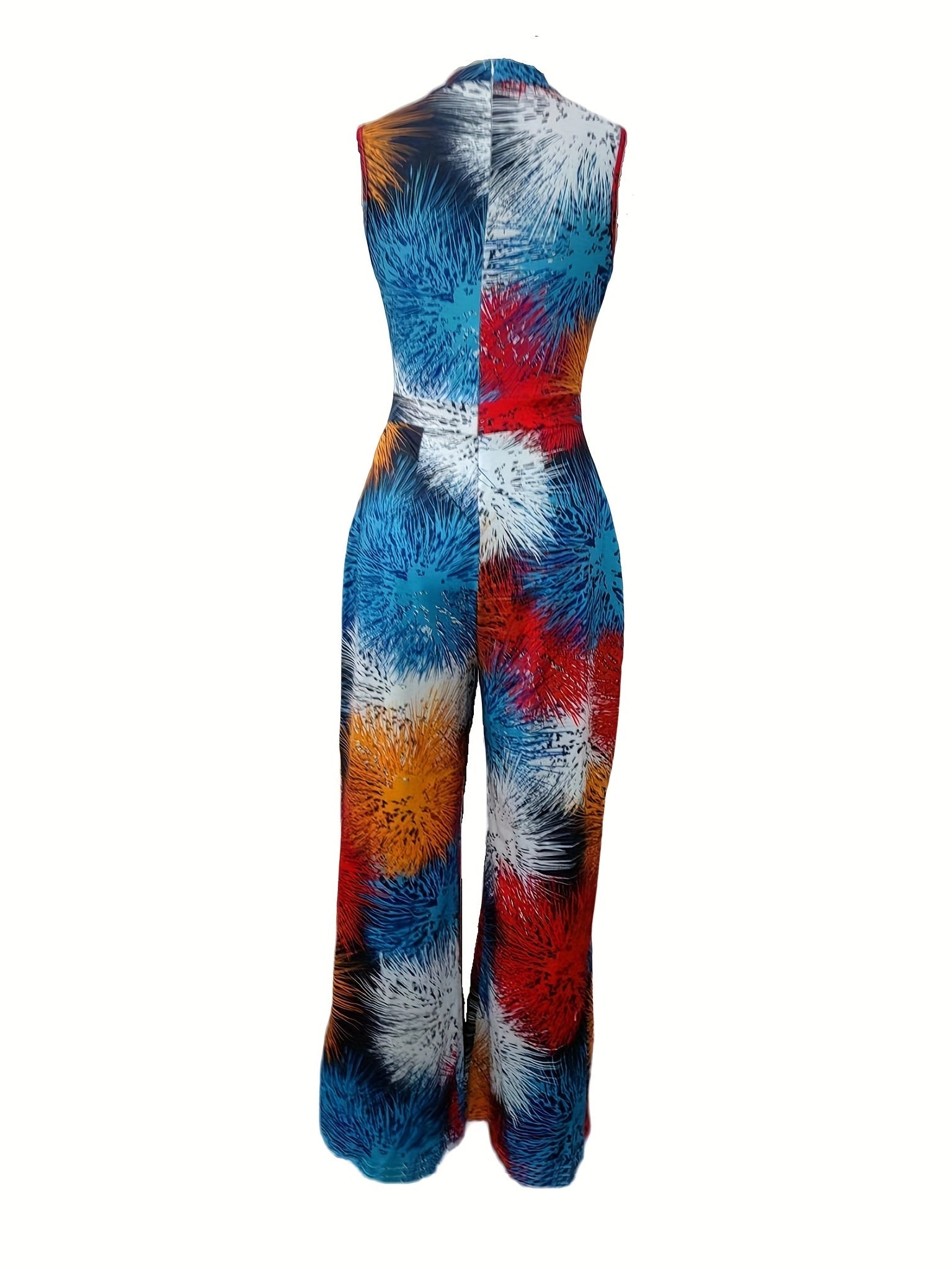 Women's Tropical Print Jumpsuit Sleeveless Belted Wide Leg Casual Summer