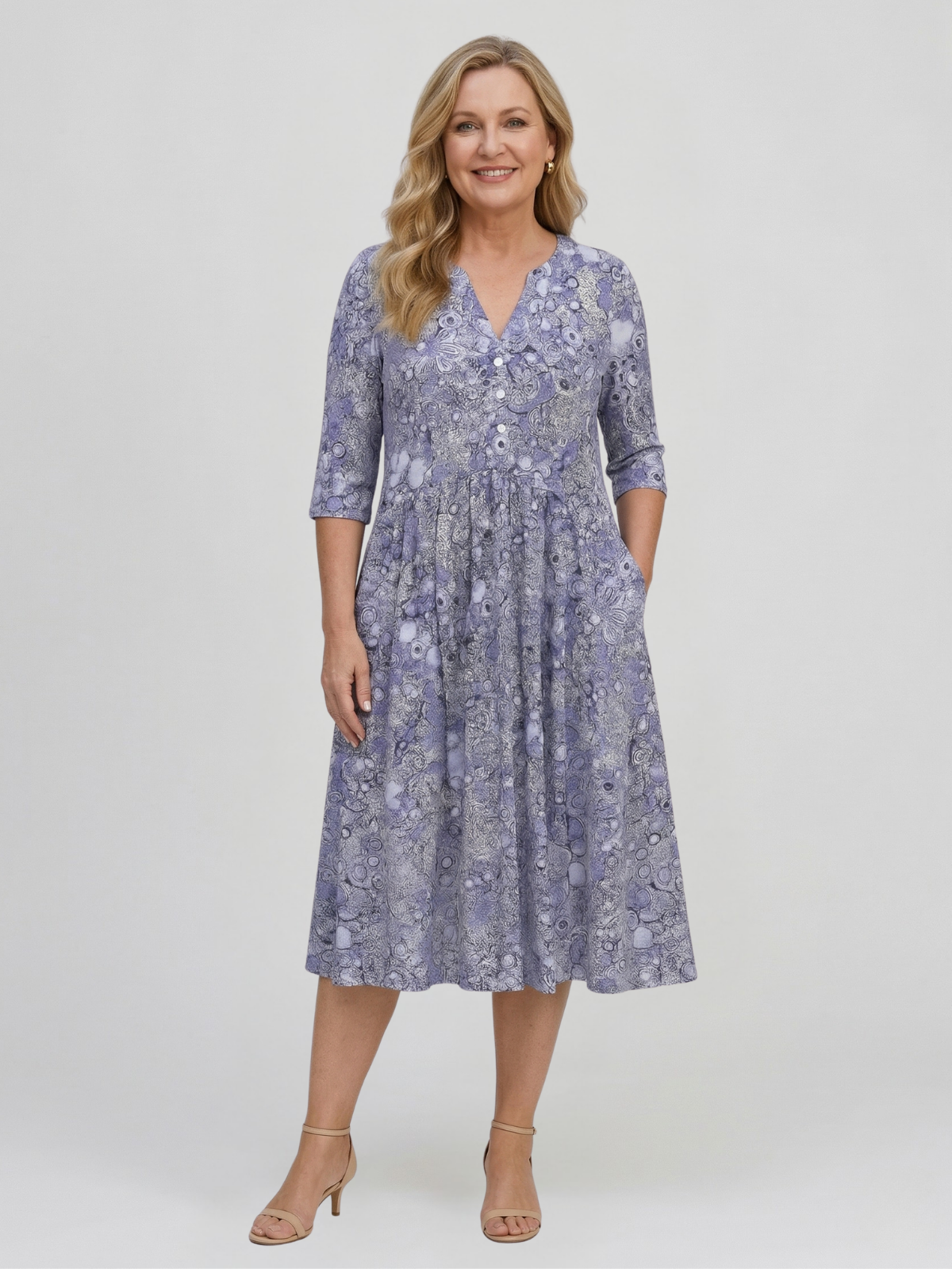 Women's Graceful V-Neck Elegance Midi Dress