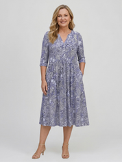 Women's Graceful V-Neck Elegance Midi Dress