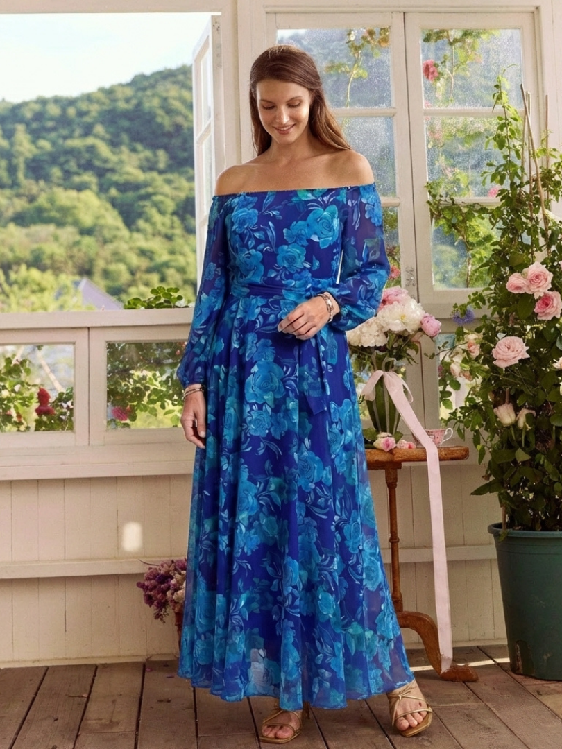 Women's Romantic Off-Shoulder Floral Maxi Dress