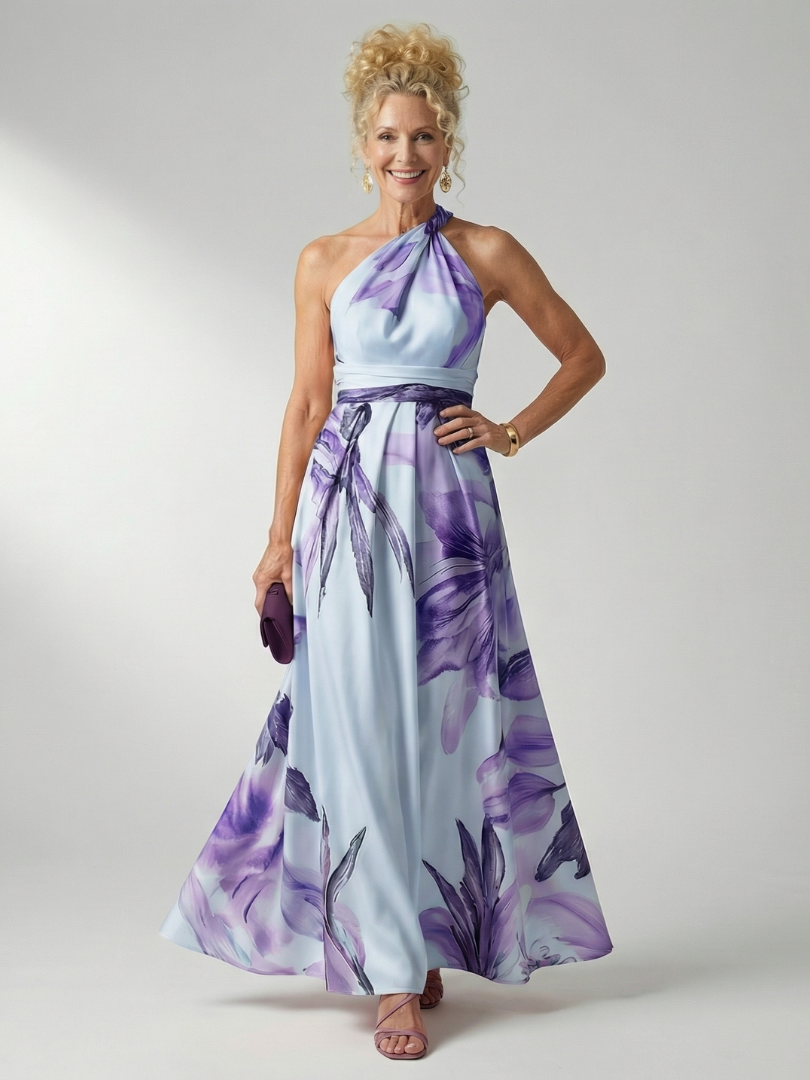 Women's Breezy Halter-Neck Light Floral Maxi Dress