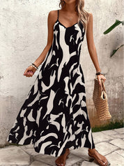 Women's Camo Print Maxi Dress Spaghetti Strap V-Neck Flowy A-Line Sleeveless