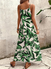Women's Camo Print Maxi Dress Spaghetti Strap V-Neck Flowy A-Line Sleeveless