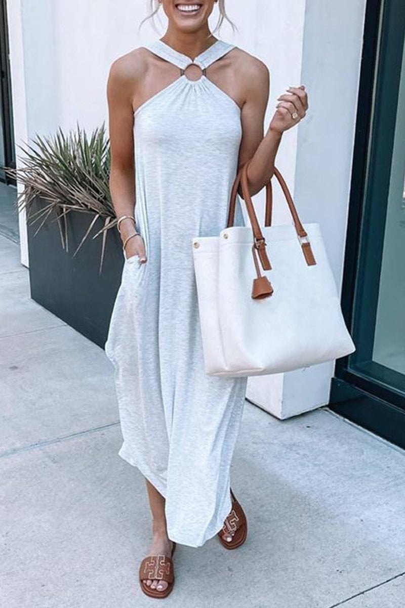 Women's Halter Neck Maxi Dress Sleeveless Flowy Casual Loose Fit Summer
