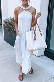 Women's Halter Neck Maxi Dress Sleeveless Flowy Casual Loose Fit Summer