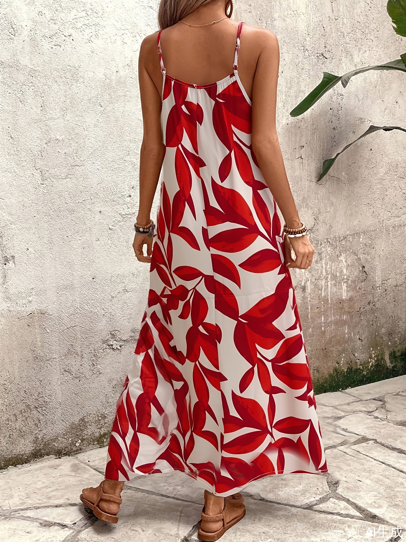 Women's Camo Print Maxi Dress Spaghetti Strap V-Neck Flowy A-Line Sleeveless