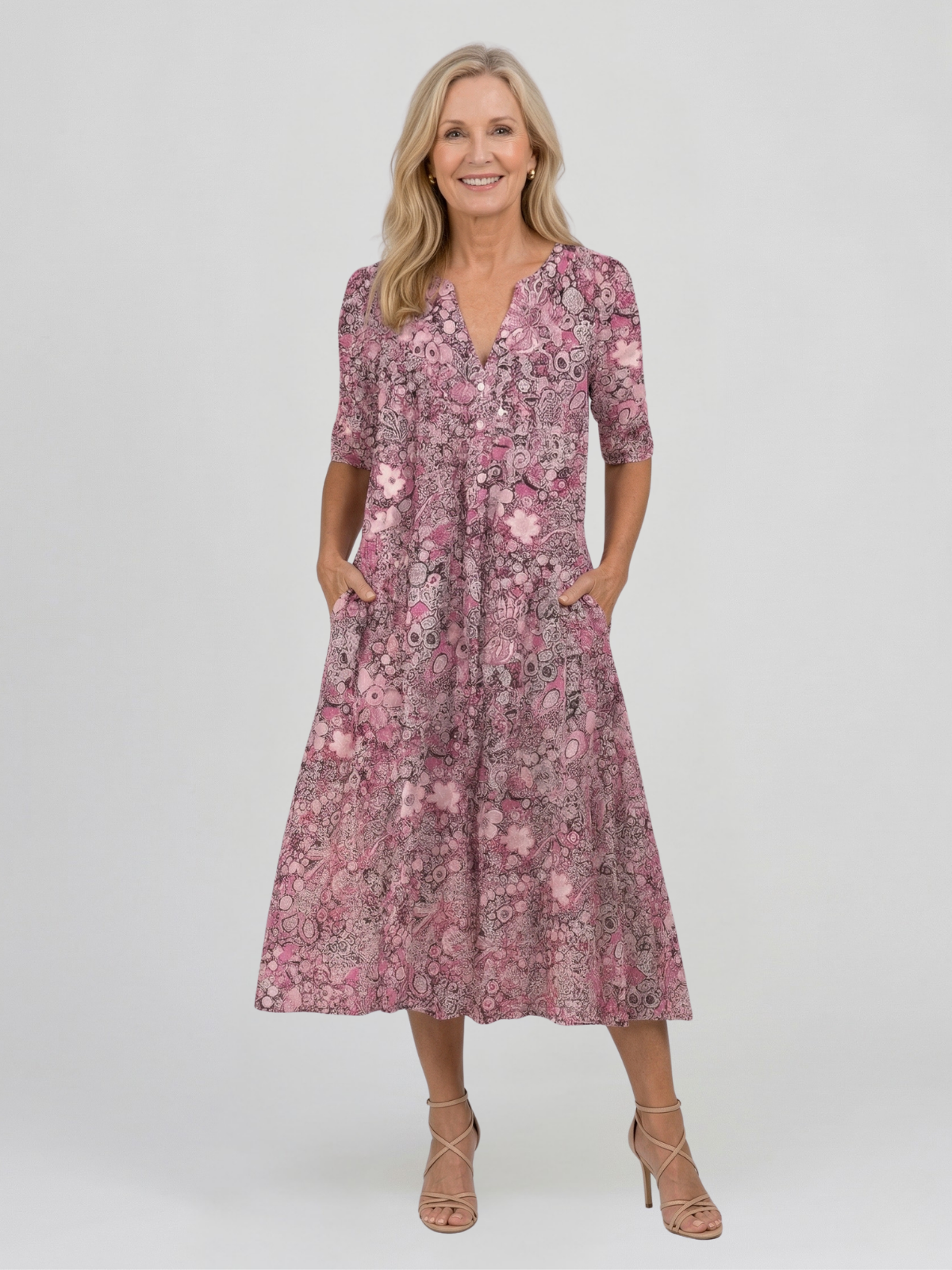 Women's Graceful V-Neck Elegance Midi Dress