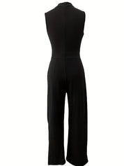 Women's Tropical Print Jumpsuit Sleeveless Belted Wide Leg Casual Summer
