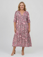 Women's Graceful V-Neck Elegance Midi Dress