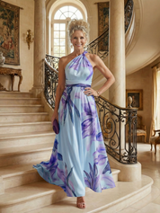 Women's Breezy Halter-Neck Light Floral Maxi Dress