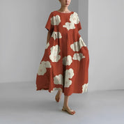 Women's Vibrant Floral Print Boxy Dress Oversized Casual Midi Short Sleeve